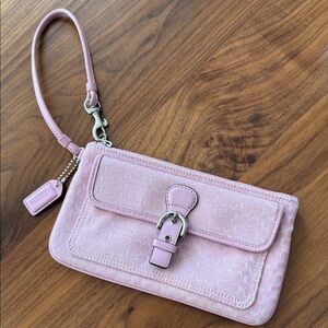 Coach Pale Pink Signature Wristlet Clutch with Front Buckle